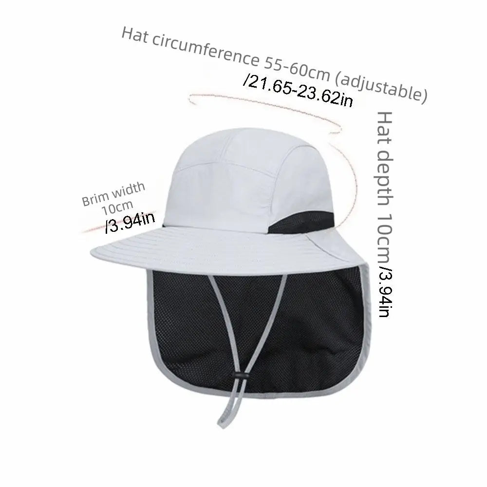 Simple Wide Brim Outdoor Sun Hat UV Protection with Neck Flap Fisherman Cap Breathable Quick-drying Bucket Cap Beach
