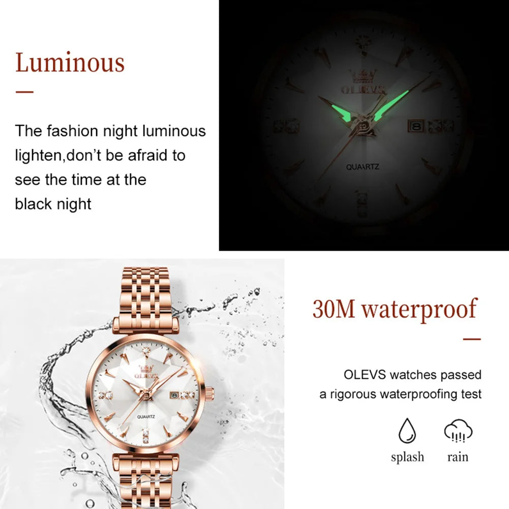 OLEVS brand beautiful women's watches Prism mirror waterproof fashion quartz watch for rose genuine date ladies wristwatch