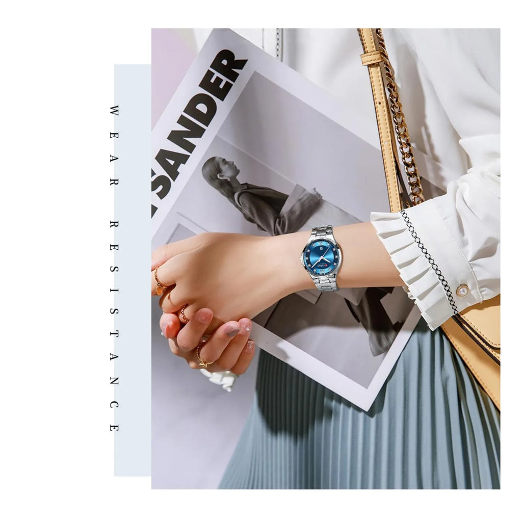 CURREN Women's Luxury Brand Watches Simple Quartz Auto Date Wristwatch Female Waterproof Clock Luminous Hands 9107