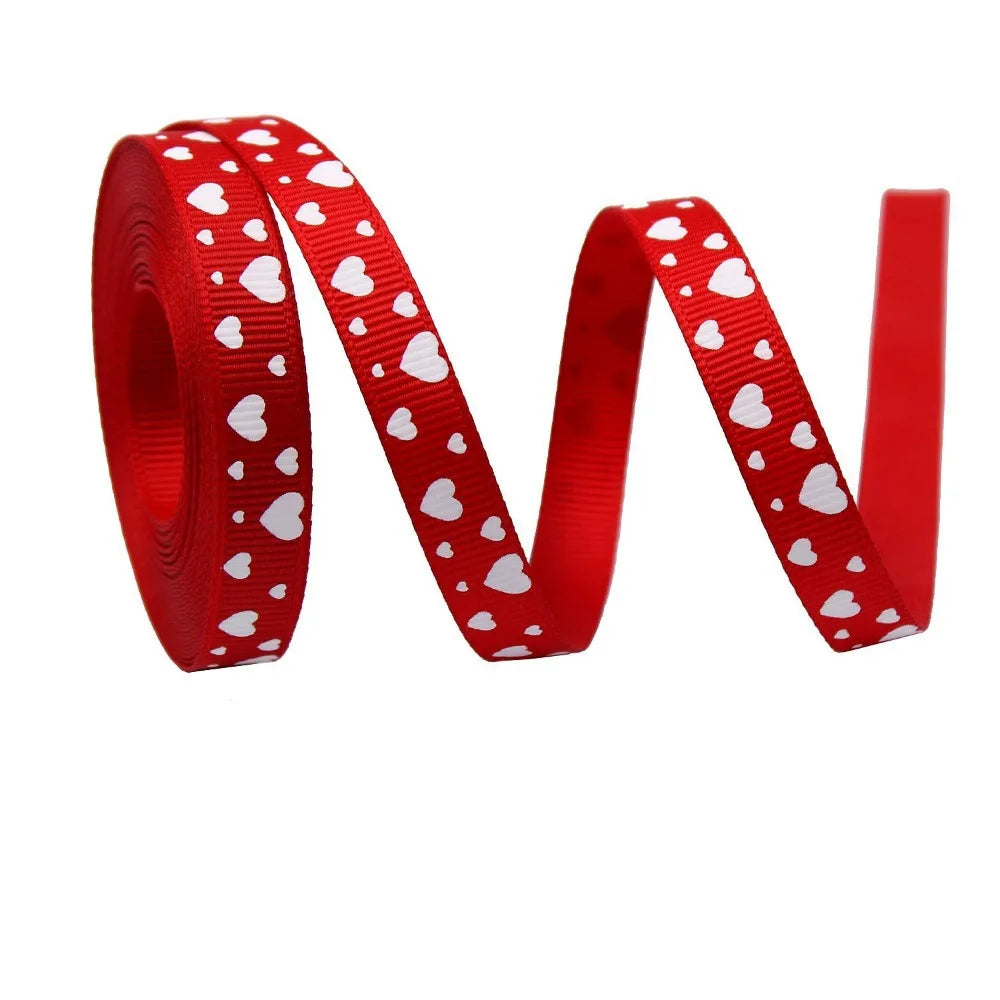 5 Yards Red Love Printed Ribbon Single-Sided Handmade Ribbon Heart Print Ribbon Polyester Gift Wrap Rope Valentine's Day