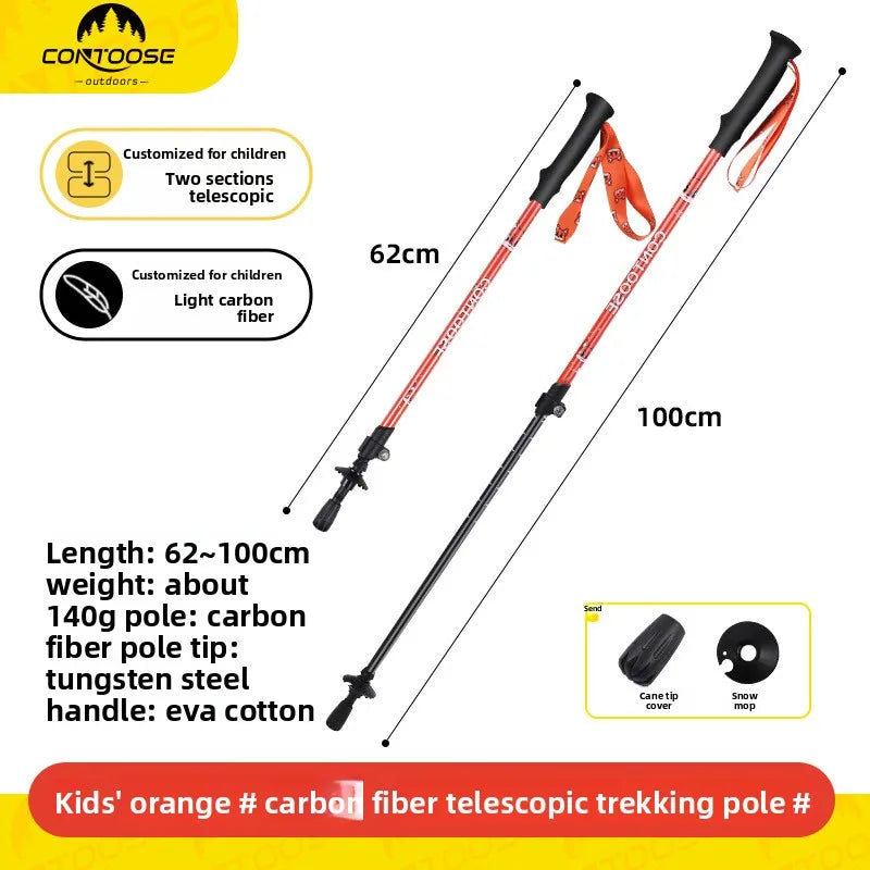 Kids Carbon Fiber Trekking Pole Single Pack Lightweight Telescopic Hiking Stick 62-100cm Adjustable EVA Handle Outdoor Gear
