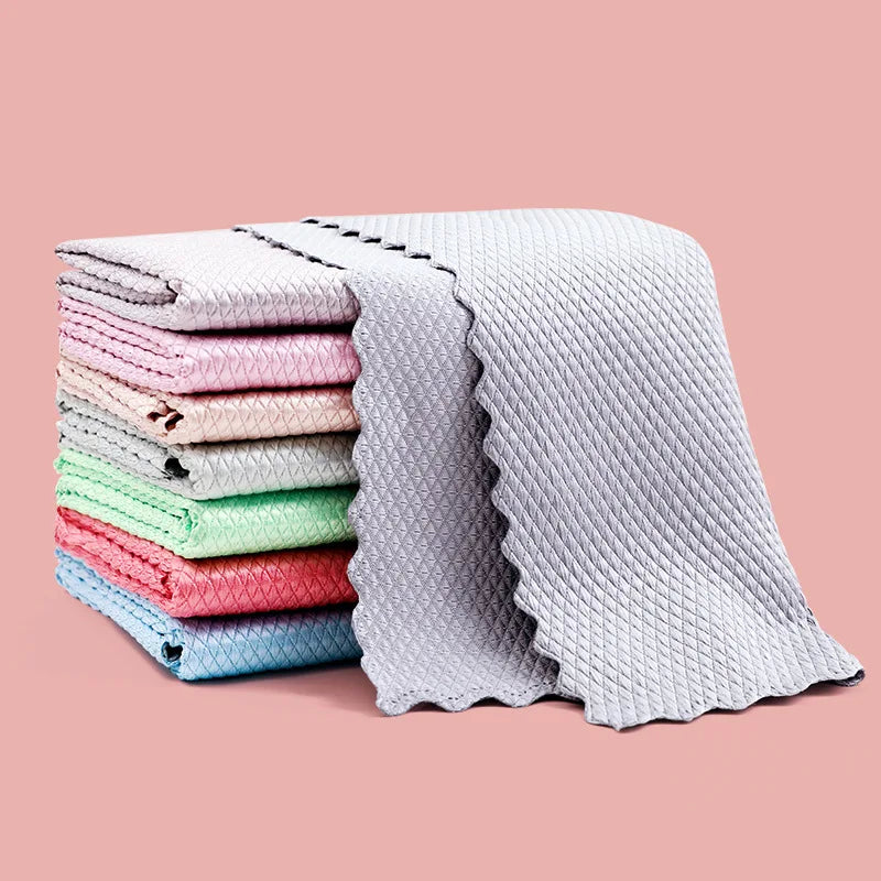 5 pcs Household Cleaning Products Cloth Fish Scale Rag for Glass Clean as Soon as You Wipe It Kitchen Tools Microfiber for Glass