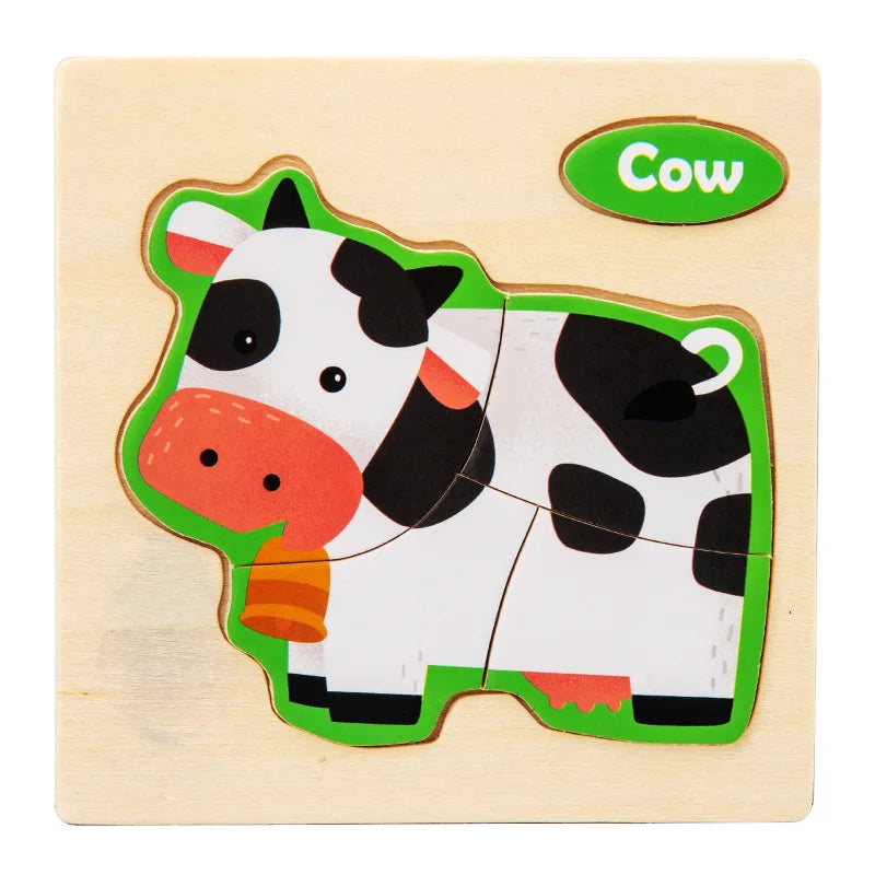 Wooden Toy 3D Jigsaw Puzzle Small Size Cartoon Animal Puzzle Board Kids Early Learning Educational Toys for Children Gifts