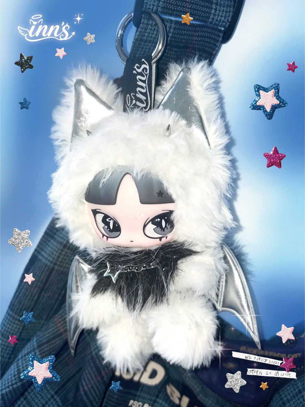 Original Inn'S Is An Angel A Cat Plush Doll Silver Wing Cat Ear Vinyl Face Doll Collectible Toy Pendant Ornament Home Decoration