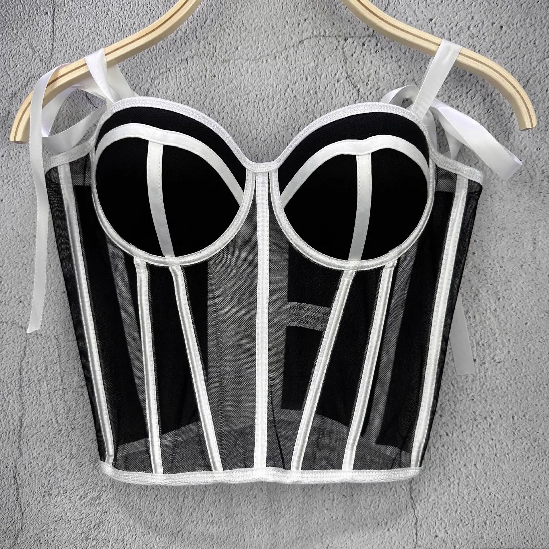 Mesh Transparent Contrasting Lines Women Bustie Sexy Bow Ribbon Ladies Corset Multi Colors Party Blackless Cropped Top Tank Top