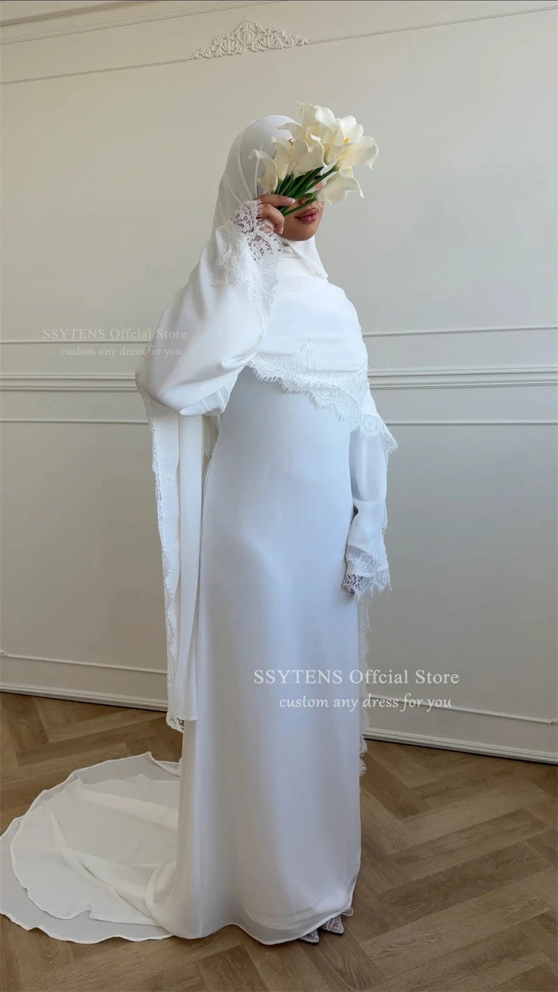 SSYTENS Elegant Modest Wedding Dresses Formal Event Lace Long Sleeve Bride Gowns Button Bride Dress Customized Vestido De Novia