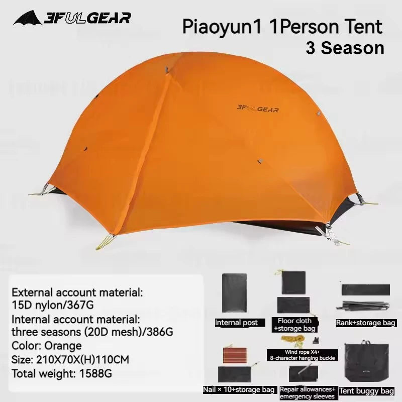 3F UL GEAR 1 Person Camping Tent Ultralight Waterproof Outdoor Travel Tent 15D Silicone Cycling Backpacking Hiking Tent With Mat