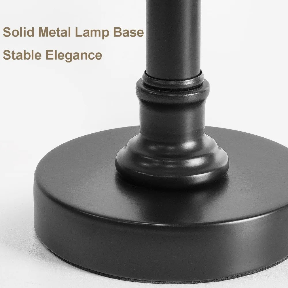 19.5" Small Table Lamp for Bedroom Nightstand - Black Fabric Shade, Living Room, Desk Reading, Kids Room, Office, Dorm