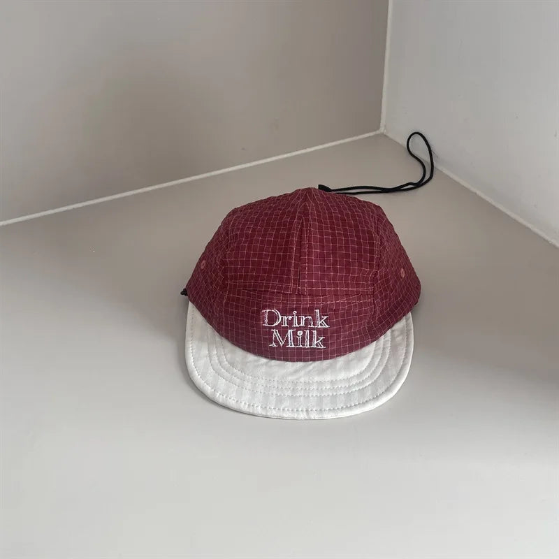 Kids Soft Brim Baseball Cap 49-53cm 2-8 Years Fashion Plaid Embroidery Sun Hat Boys Girls Baby Parent-child Adjustable Casquette