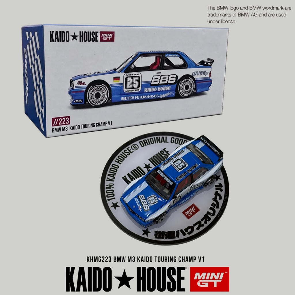 Kaido House x MINI GT 1:64 BMW M3 E30 "BBS #25" Blue/White Diecast Car Model(Openable Hood) #KHMG223 In Stock Fast Ship