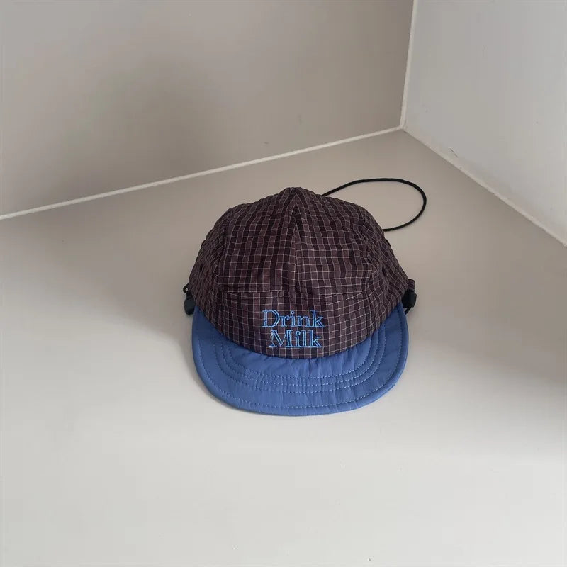 Kids Soft Brim Baseball Cap 49-53cm 2-8 Years Fashion Plaid Embroidery Sun Hat Boys Girls Baby Parent-child Adjustable Casquette