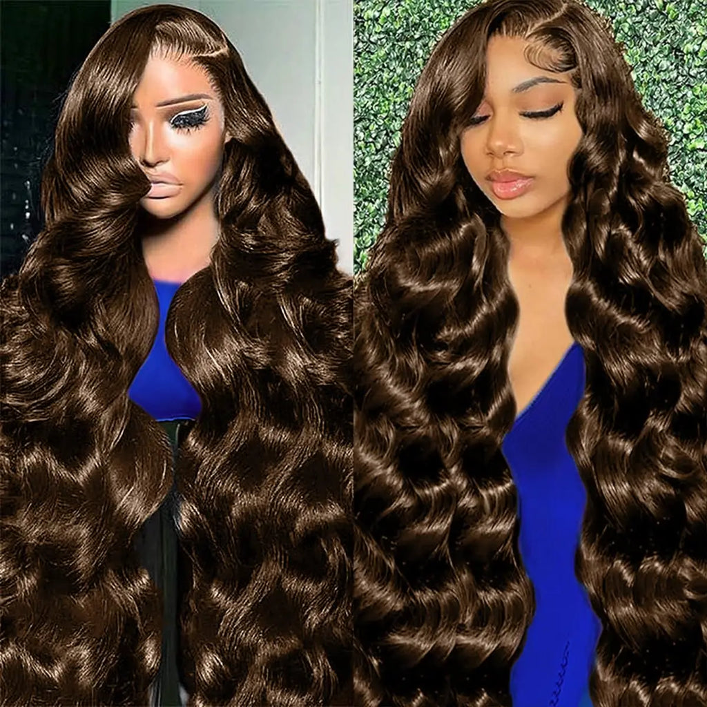 Chocolate Brown #4 Colored Human Hair 13x4 HD Lace Front Wig 13x6 Lace 38 40 Inches Remy Human Hair Pre Plucked Wig For Women Glueless Beginner Friendly
