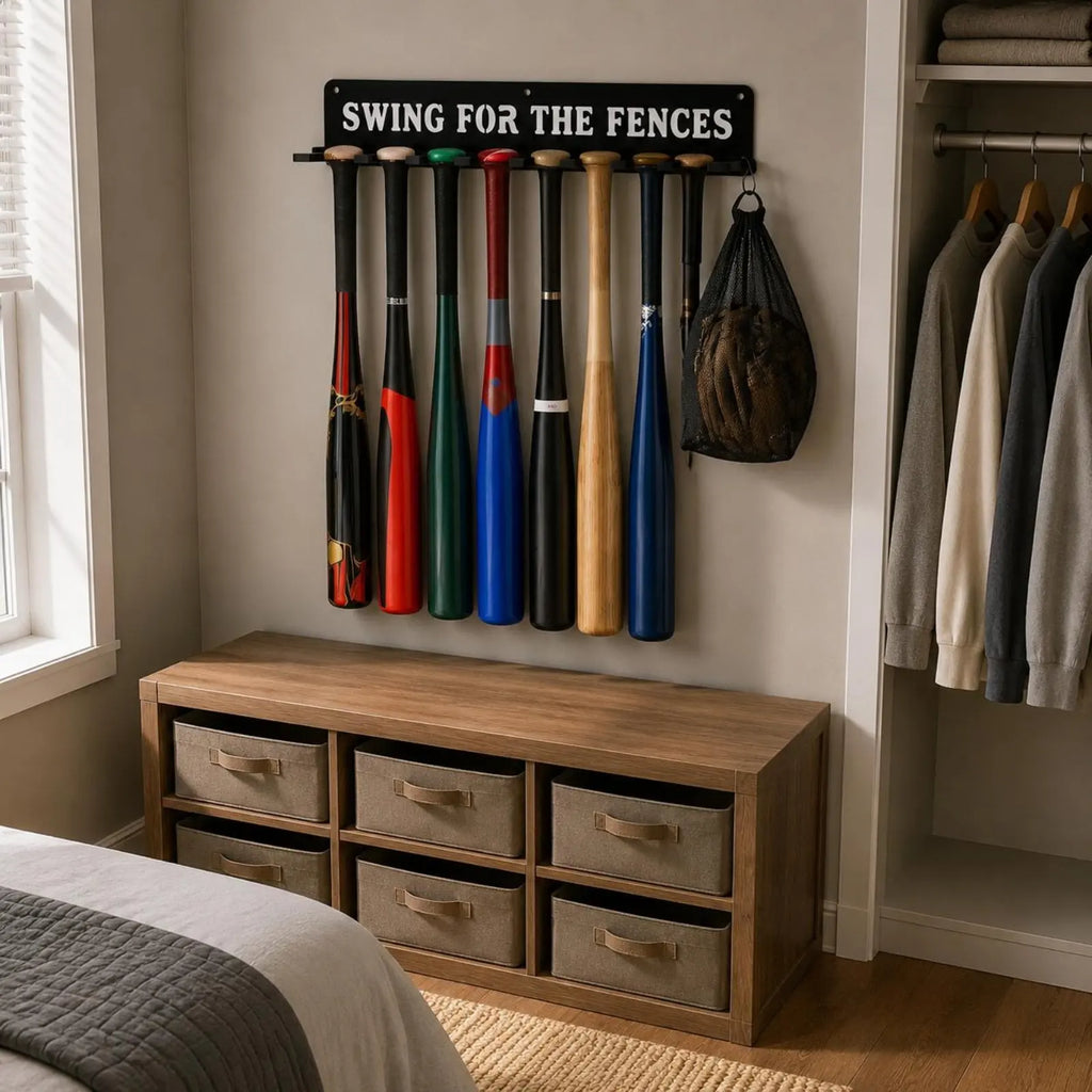 14 Bats 14 Sports Equipment Storage Rack Carabiner Hook Wall Mount Sports Equipment Rack Metal Construction Space Saving