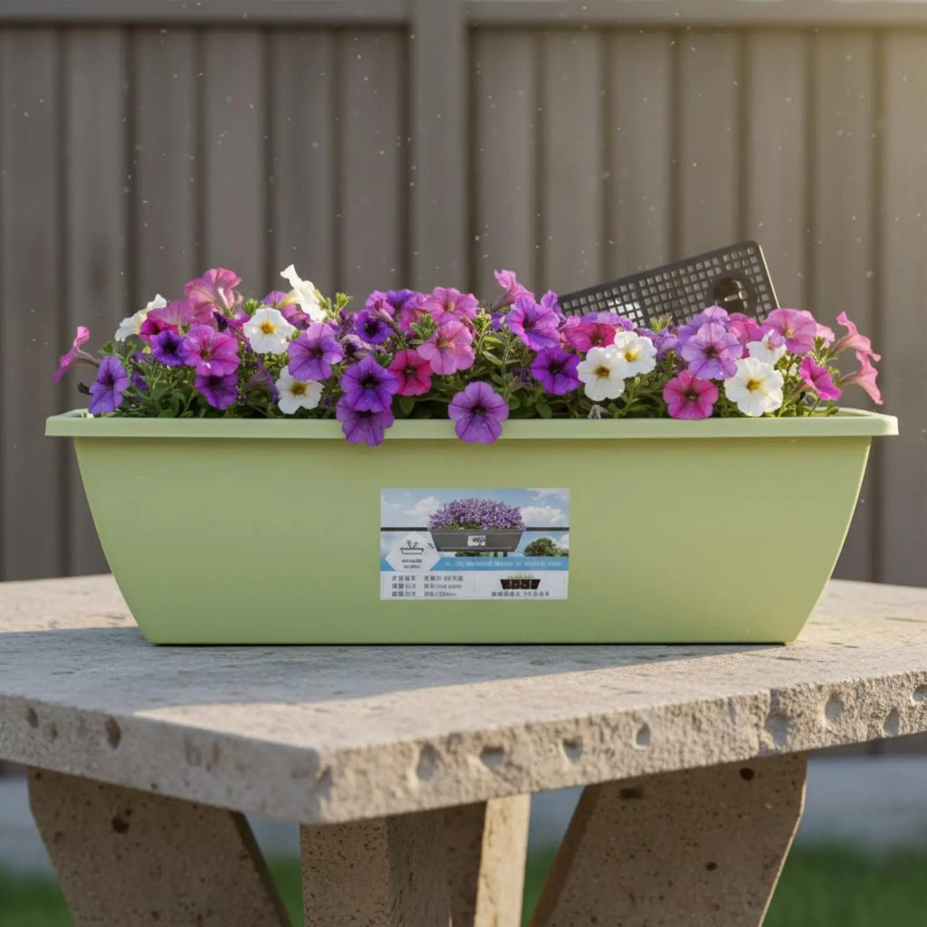 Long Plastic Vegetable Planter Weather Resistant Automatic-Watering Flower Pot Rectangular Planter Integrated Drainage Tray