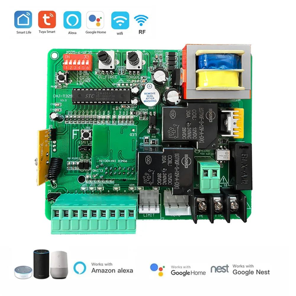 220V-230V AC Sliding Gate Motor Control Board WiFi Tuya Smart App LED Indicator Electric Door Motor with 433mhz Remote Control