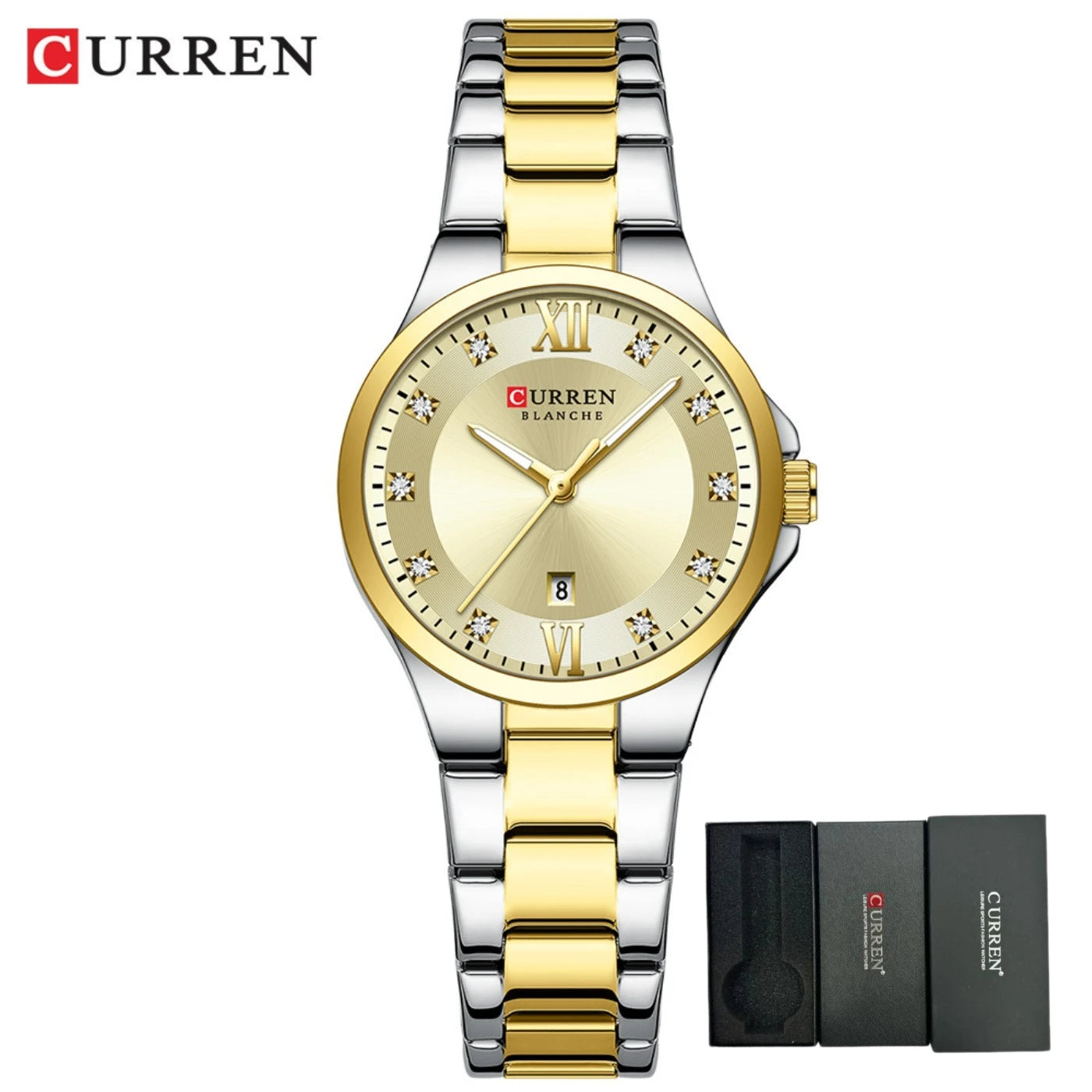 CURREN Women's Luxury Brand Watches Simple Quartz Auto Date Wristwatch Female Waterproof Clock Luminous Hands 9107
