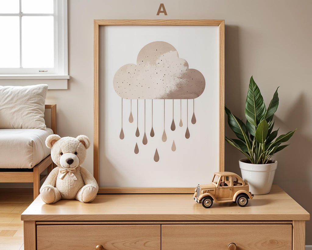 Boho Babyzimmer Poster · Wolke, Heißluftballon , Herzen , Mond und Sterne , Haus und Sonne , Schmetterlinge · Deko Print ohne Rahmen