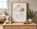 Boho Babyzimmer Poster · Wolke, Heißluftballon , Herzen , Mond und Sterne , Haus und Sonne , Schmetterlinge · Deko Print ohne Rahmen
