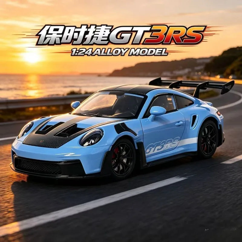 1:24 Porsche 911 GT3 RS Diecast Alloy Sports Car Model with Openable Doors Front Wheel Steering for Collectors Hobby Display