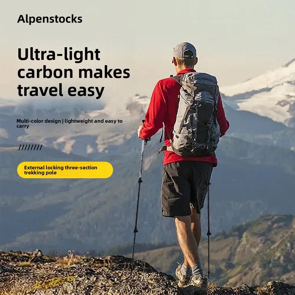 Single Carbon Fiber Trekking Pole Lightweight Telescopic Hiking Stick Adjustable Walking Pole 160g Outdoor Camping Travel Gear