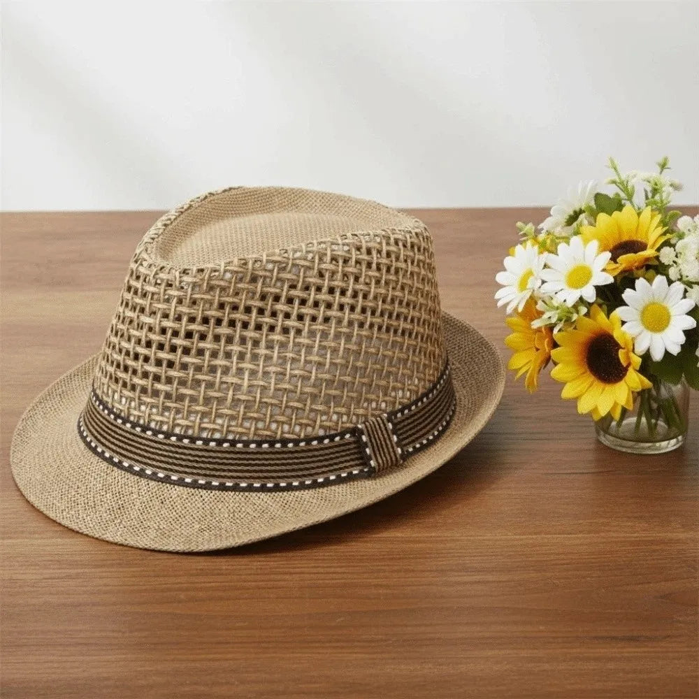 Elegant Short Brim Men Panama Hat Lightweight Breathable Woven Straw Hat Sombrero Hollow Out Vacation Beach Cap Performances