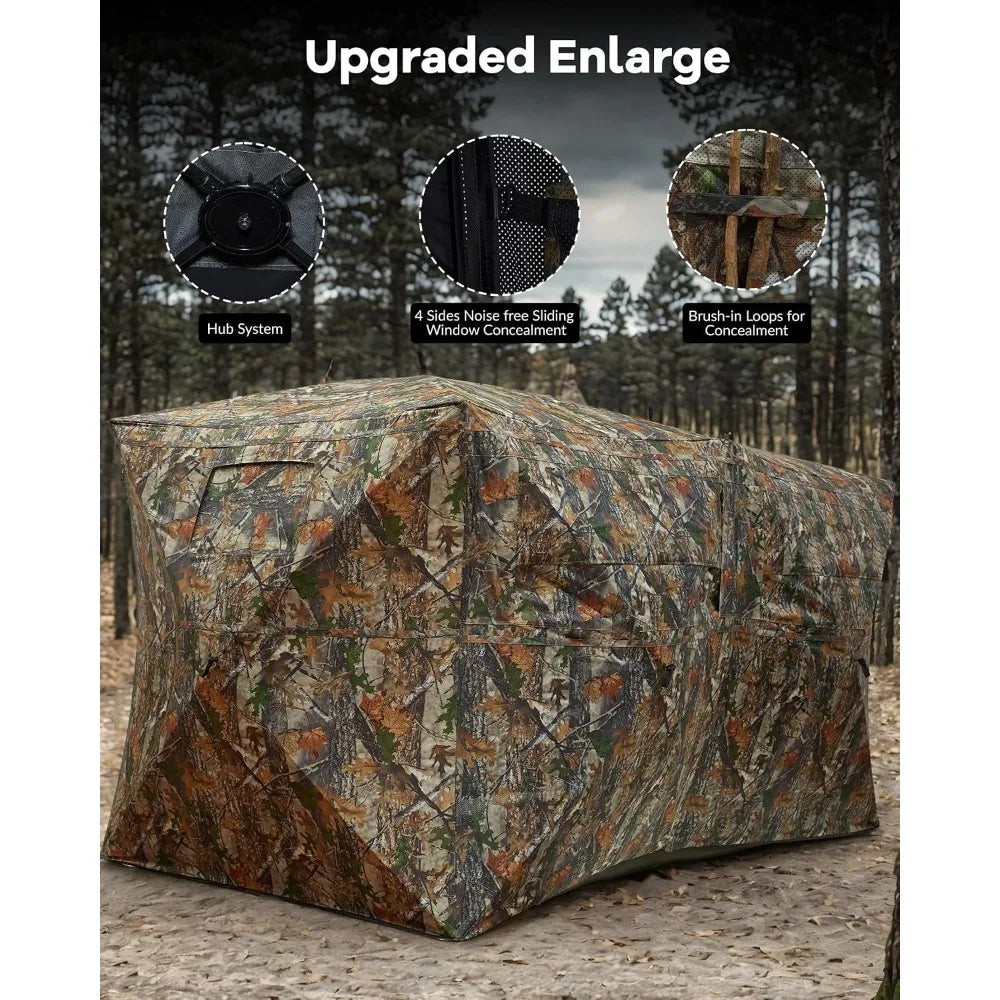 Pop Up Ground Hunting Blind with 270° See Through View Windows 4-6 Hunters Waterproof Camouflage Hunting Tent Sturdy Carry