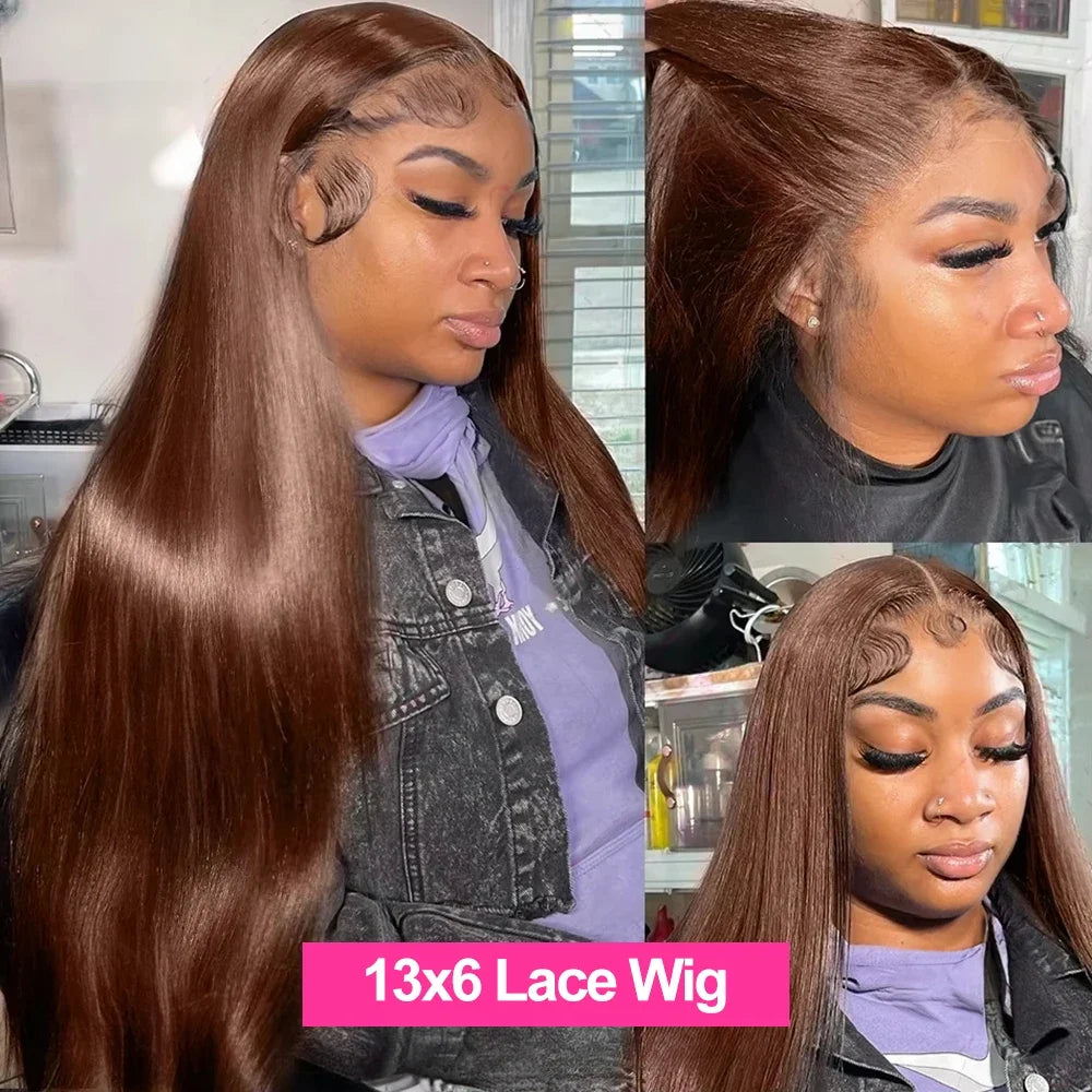 Chocolate 13x4 HD Lace Front Wigs 200 Density #4 Brown Colored Straight Human Hair 46 Inch 13x6 Transparent Lace Frontal Wigs