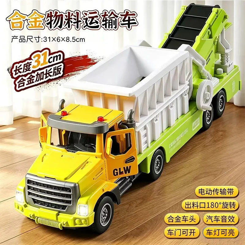 Electric Sand Transport Truck Conveyor Belt Dump Body Simulated Construction Engineering Vehicle Desktop Display Collection Gift