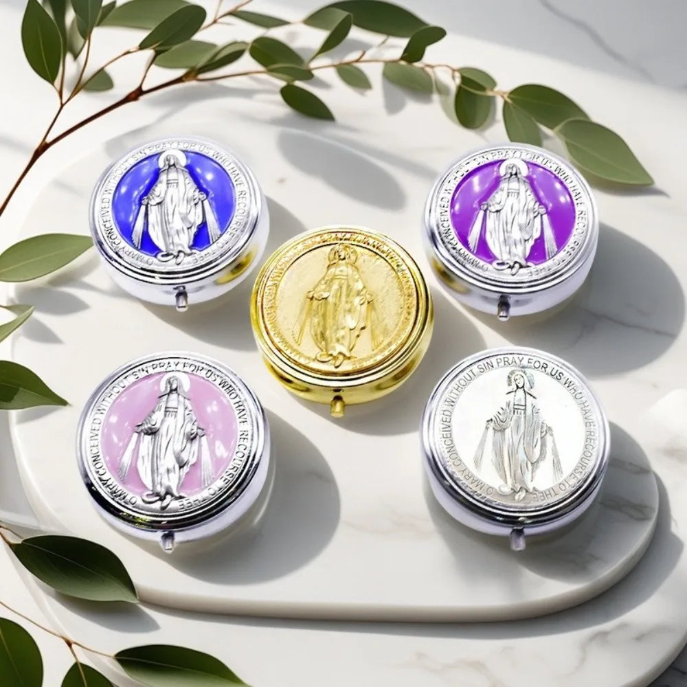 Retro Religious Jewelry Box Round Zinc Alloy Saint Benedict Jewelry Box Elegant Jewelry Storage Box Travel Storage