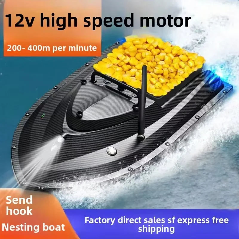 TRY&V New 12V High-Speed Big Cat Fishing Bait-Dispensing Boat with Cruise-Control ABS Material GPS Remote Control 1.5kg