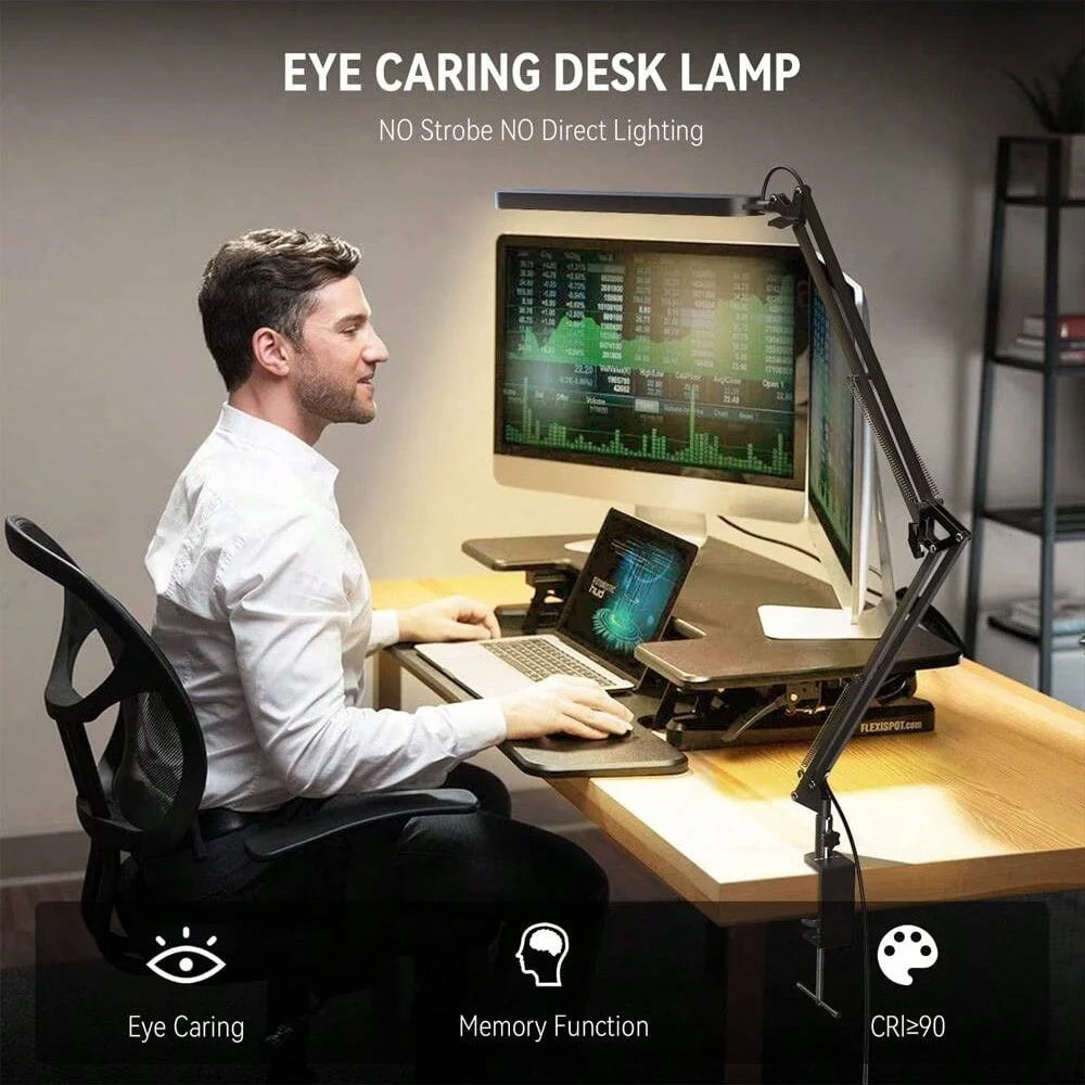 LED Desk Lamp For Home,Reading,Study,Adjustable Eye-Caring Desk Light with Clamp, 3 Color Modes,10 Brightness Table Light Office