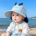 Baby Cartoon Bear Rabbit Ear Sun Hat Breathable Mesh Wide Brim Detachable Shawl UV Protection Visor Cap Summer Beach Travel Hat