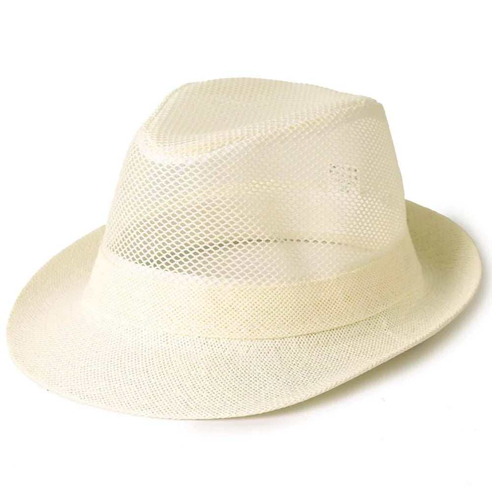 Breathable Mesh Top Hat Lightweight Rolled Brim Hollow Sun Hat Solid Color Sun Protection Beach Jazz Cap Outdoor Activities