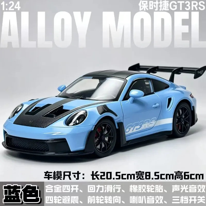 1:24 Porsche 911 GT3 RS Diecast Alloy Sports Car Model with Openable Doors Front Wheel Steering for Collectors Hobby Display