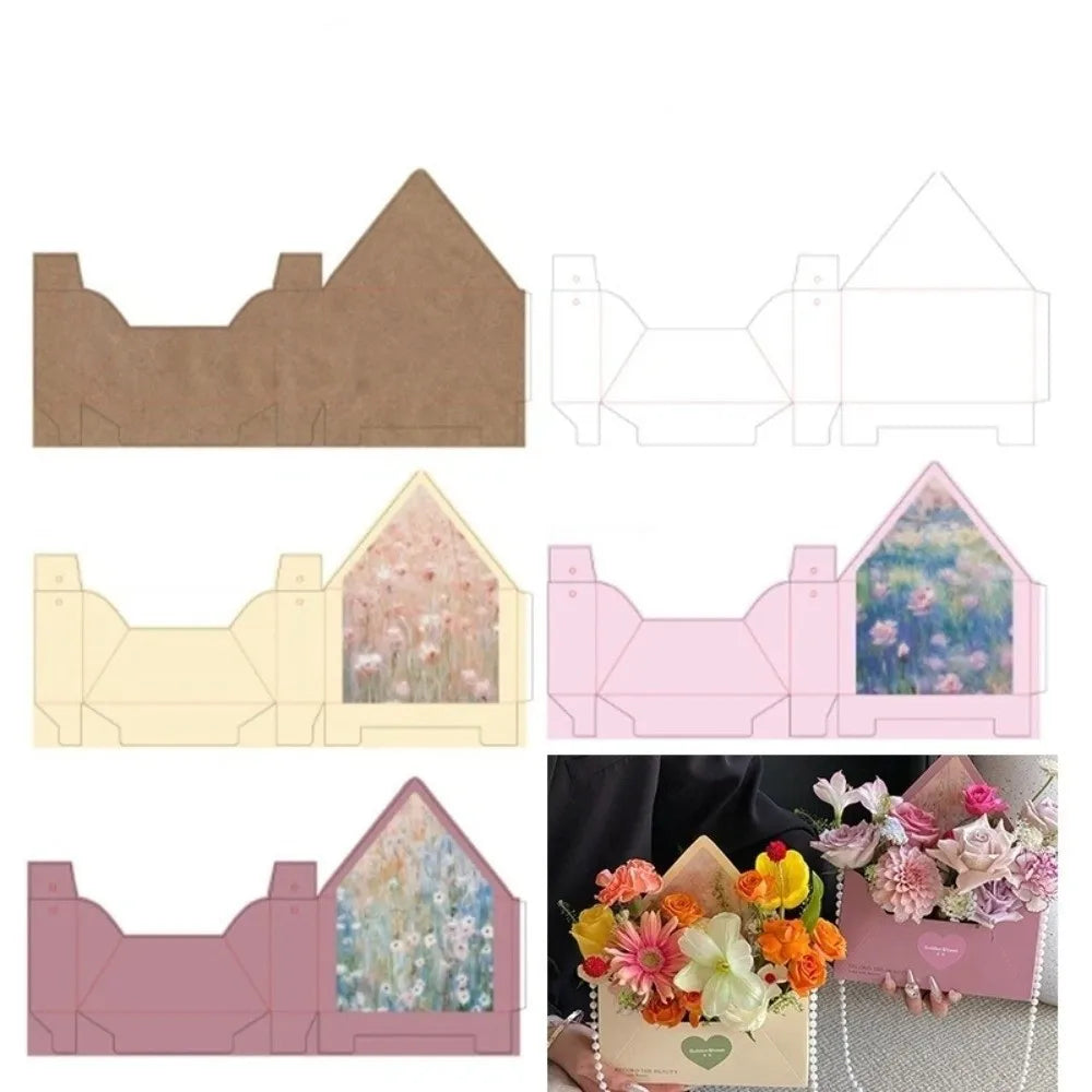 5 Pieces Romantic Flower Gift Box Portable Paper Envelope Floral Box Folding DIY Gift Gift Wrapping Box Mother's Day
