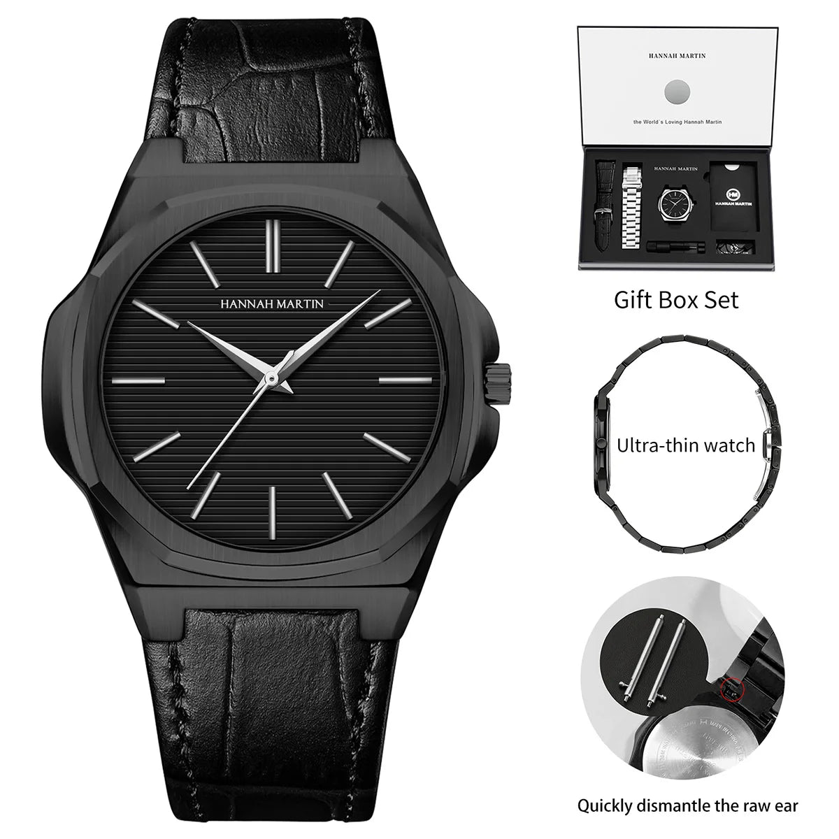 Women Gift Watch 40mm Dial Lightweight Case Leather&Stainless Steel Japanese Movement Waterproof Clock Hannah Martin 1 Set Watch