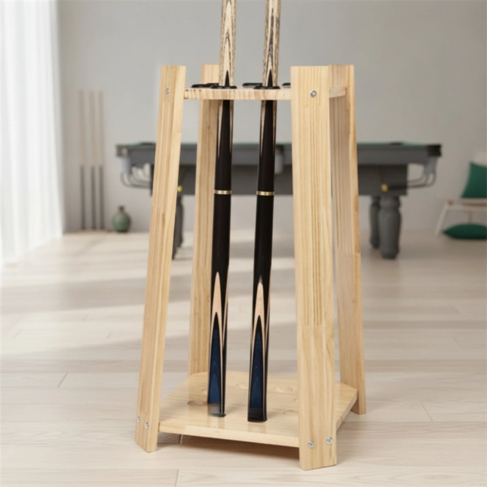Billiard Cue Rack Solid Hardwood Pool Stick Holder Floor Stand Pool Cue Holder Stable Furniture Long-Lasting for Game Room