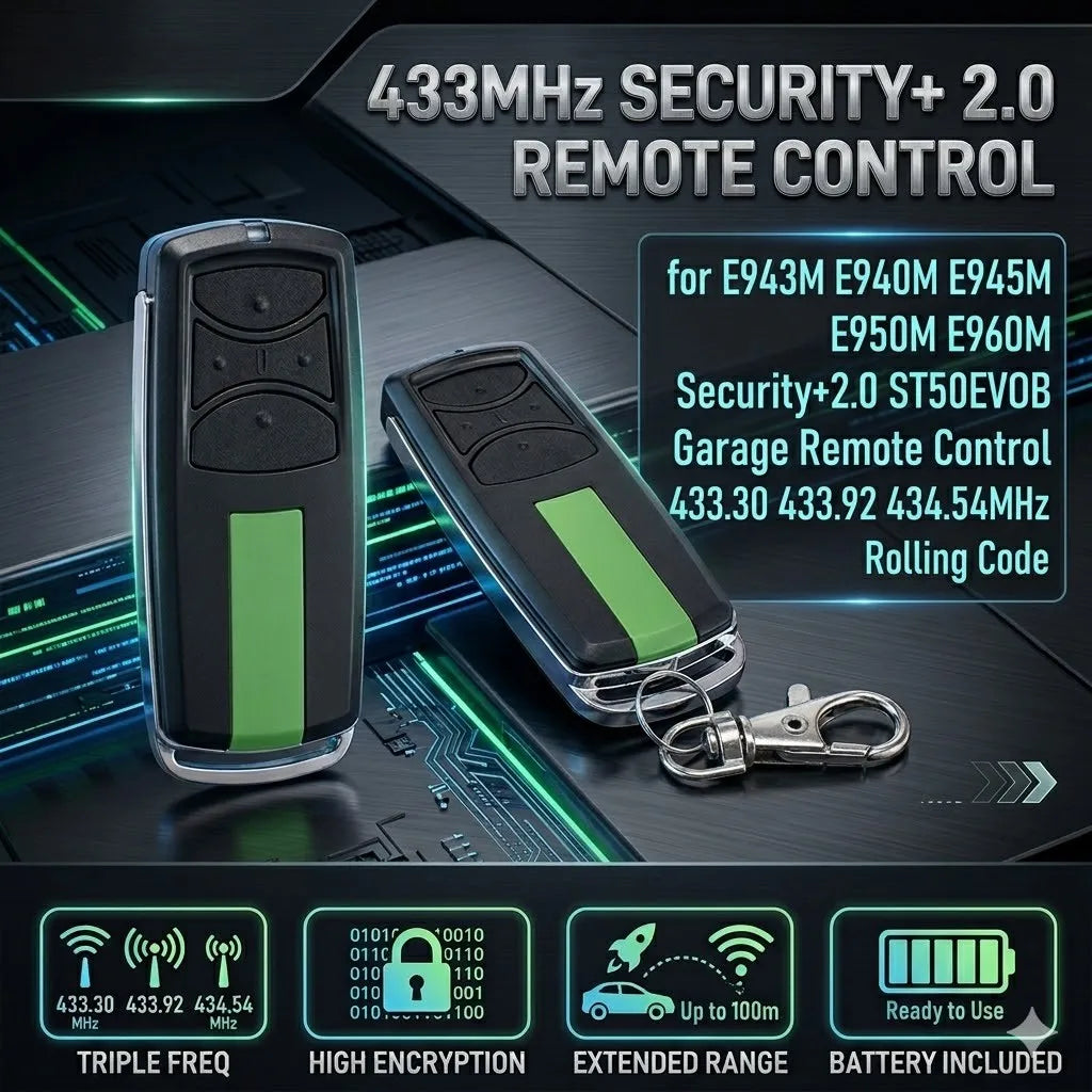 Compatible With E943M E940M E945M E950M E960M Security+2.0 ST50EVOB Garage Remote Control 433.30 433.92 434.54MHz Rolling Code