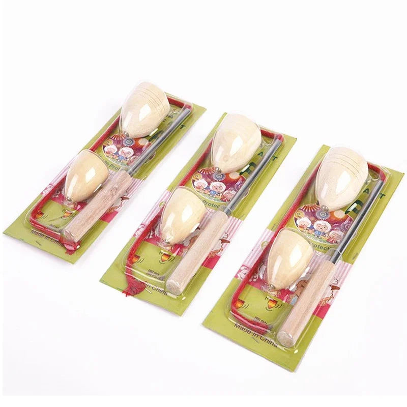 Wooden Whip The Spin Top Toys for Young, Traditional Health Sport Game, Unusual Toys from Ancient Times, S Size, 1 Set, 3Pcs