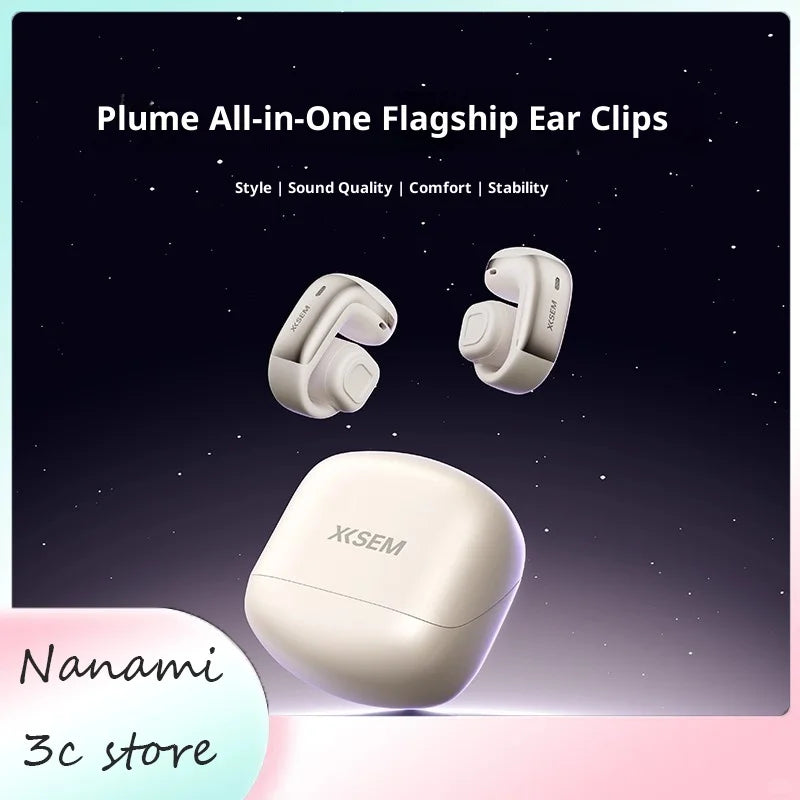 XISEM Plume Open Ear Clip Headphones, Hi-Fi DSP, 0.06s Game Latency, Noise Reduction, Waterproof, Long Battery Life