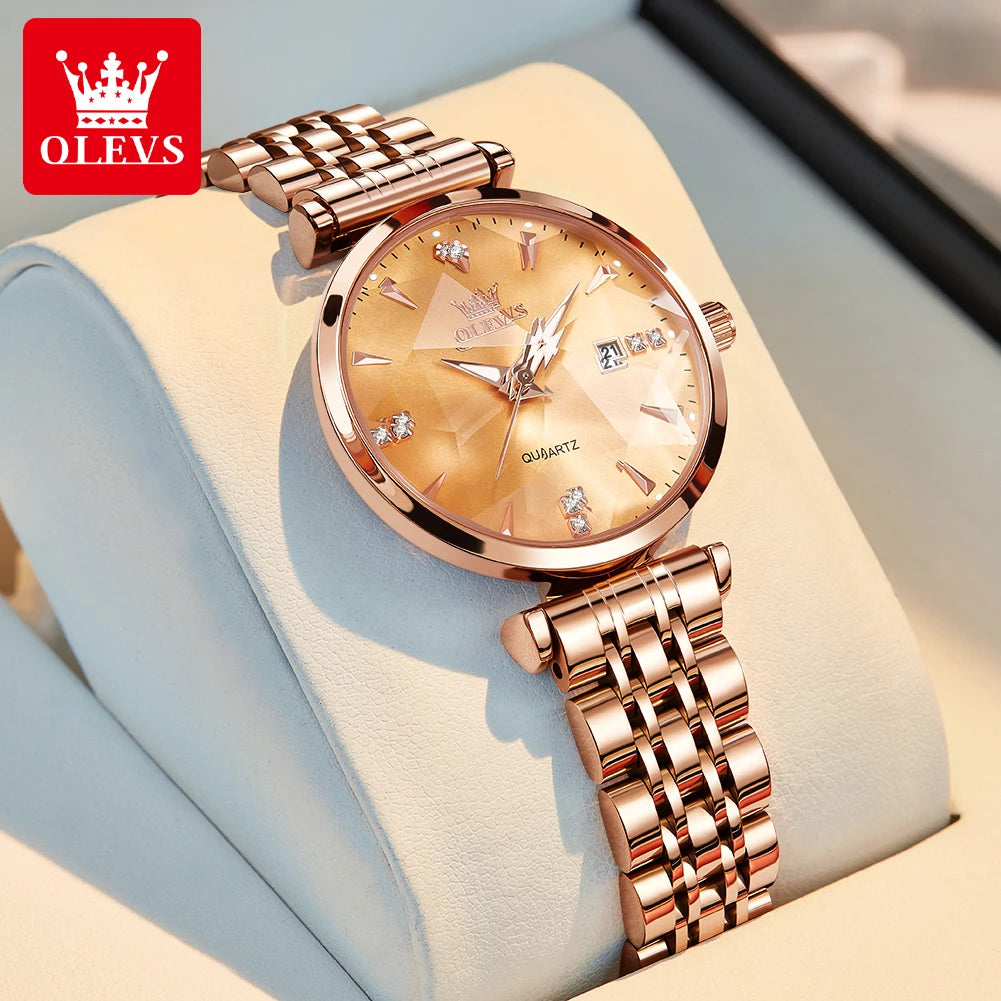 OLEVS brand beautiful women's watches Prism mirror waterproof fashion quartz watch for rose genuine date ladies wristwatch
