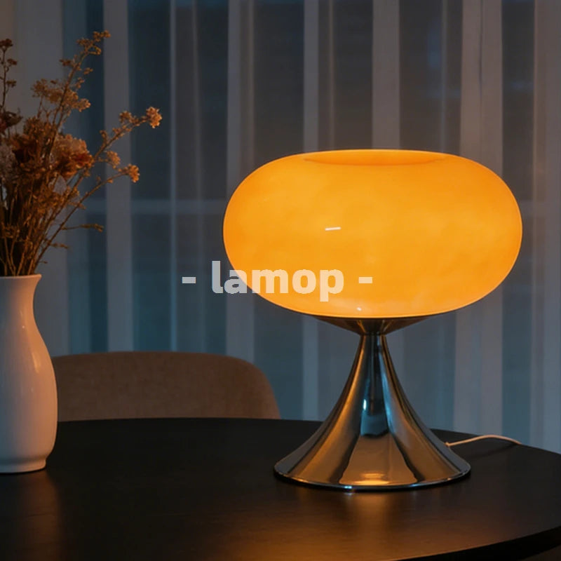 Murano Glass Gloss Orange Donut Ring Flared Base Table Lamp Cream Korean 3 Tone Soft Light Mirror Nightstand Bedroom Decor Lamp