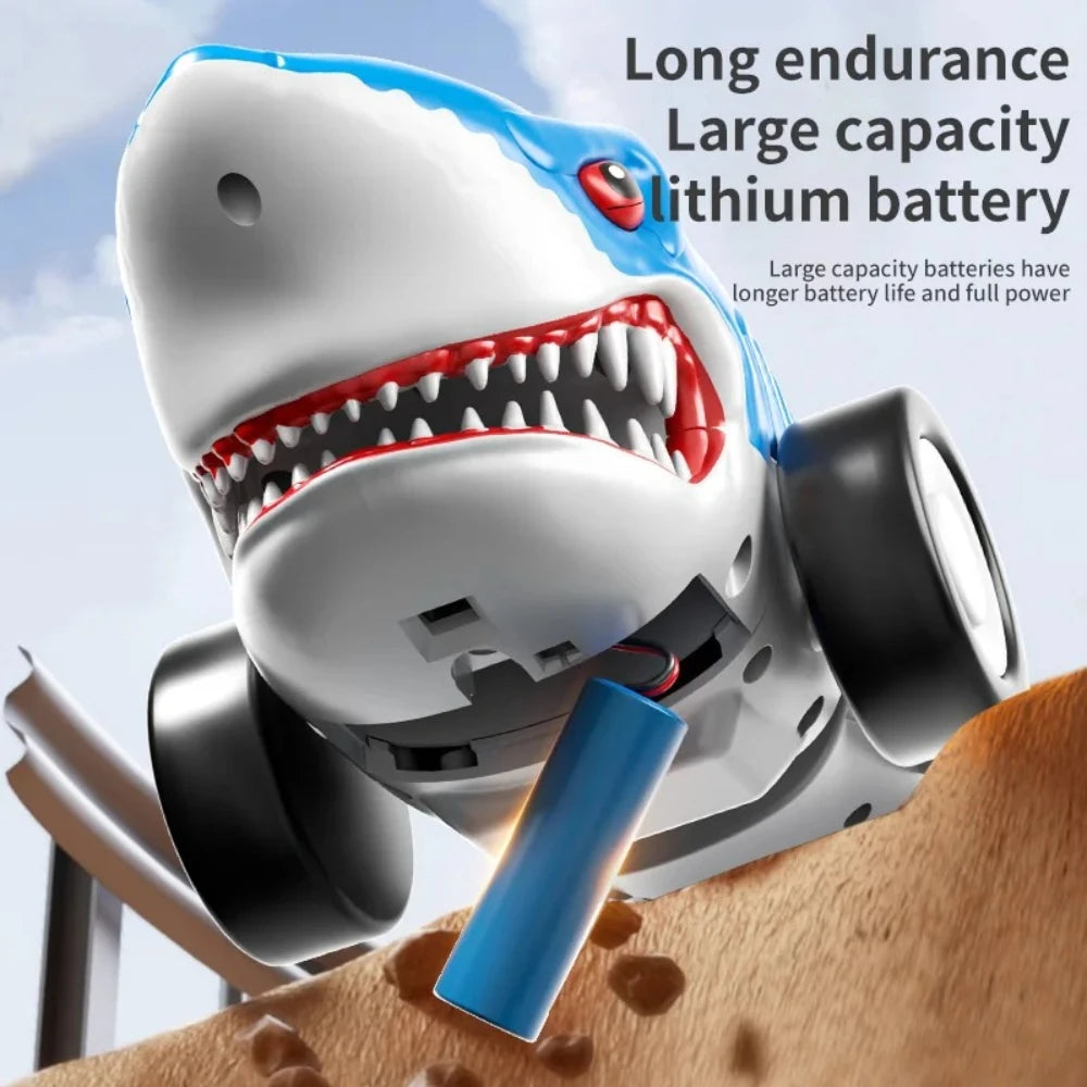2.4G RC Shark Car Toy Rechargeable Electric Shark Remote Control Vehicle with LED Lights 4 Way Driving Birthday Gift