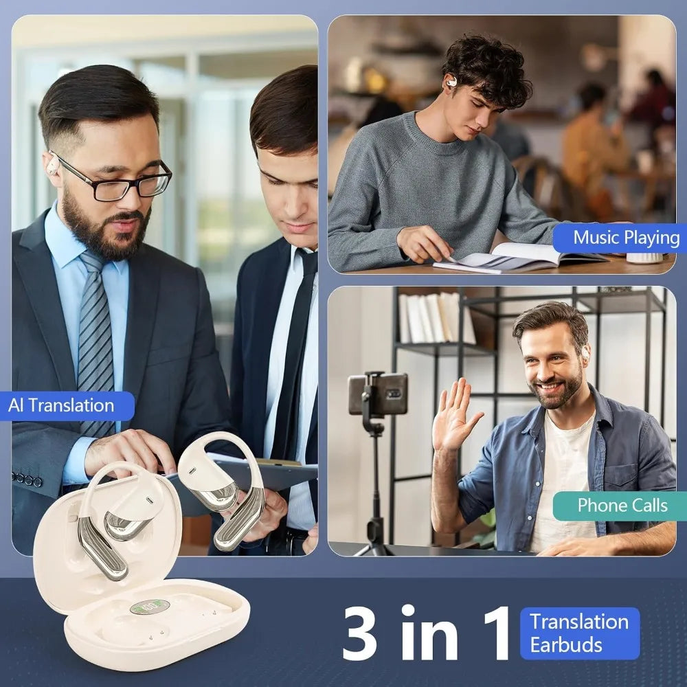 144 Language Real-time Translation Wireless Bluetooth Earbuds, Open Ear Design, with Charging Case, Suitable for Travel