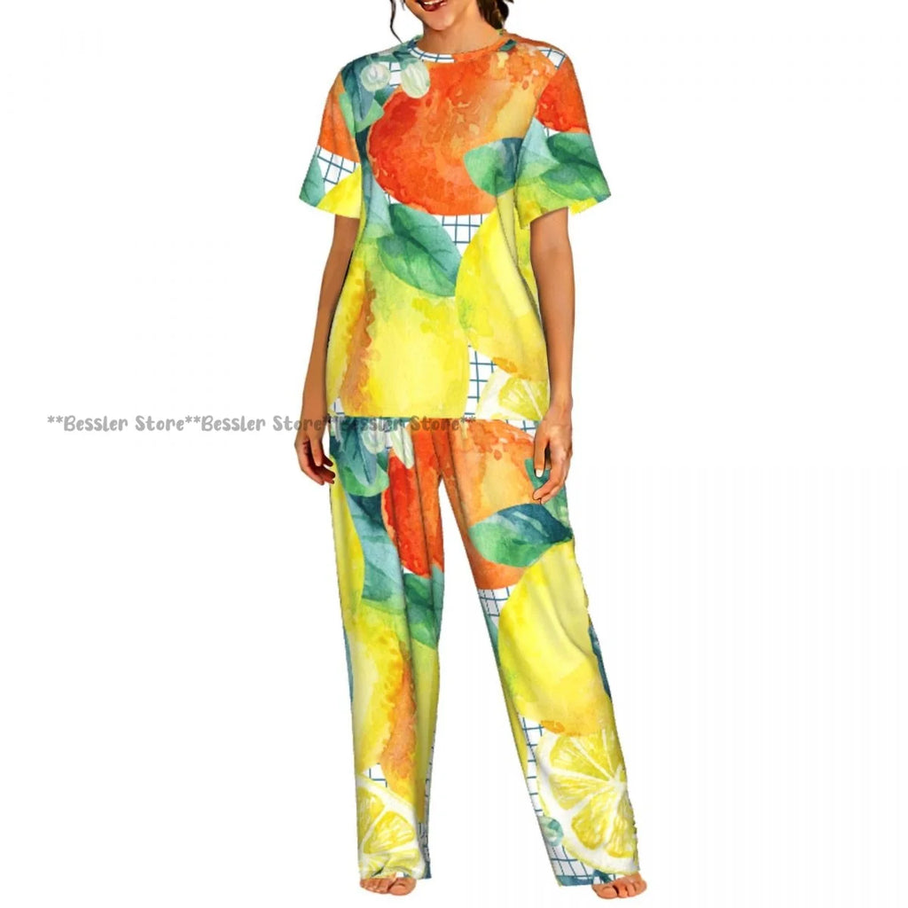 Women's 2-piece set Lobster And Crab With Lemon And Dill Pajamas Short sleeved Top and Pants Sleepwear