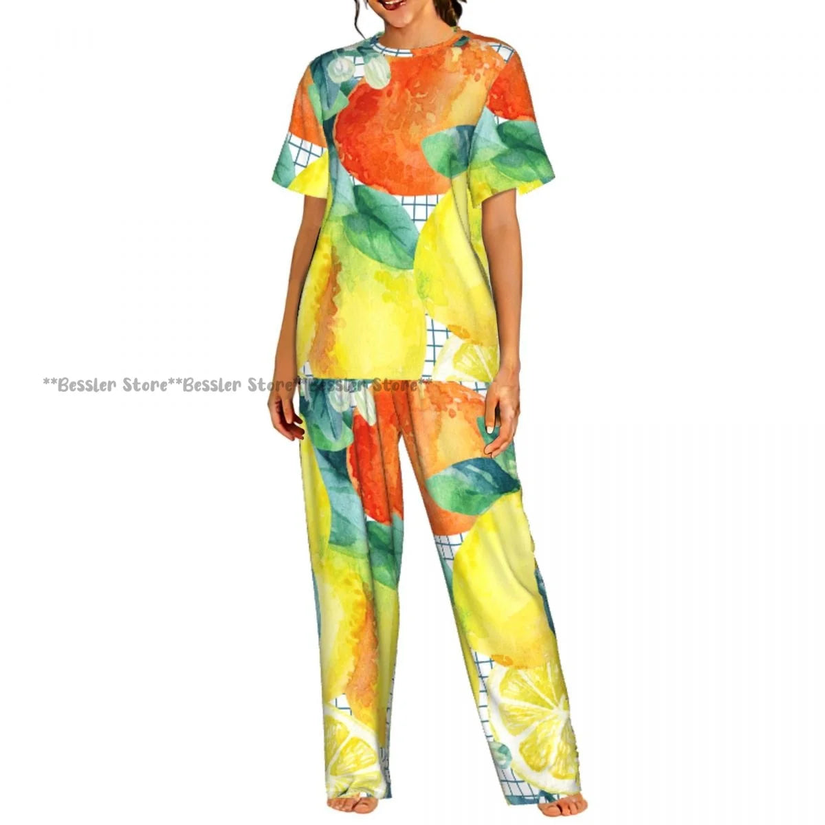 Women's 2-piece set Lobster And Crab With Lemon And Dill Pajamas Short sleeved Top and Pants Sleepwear