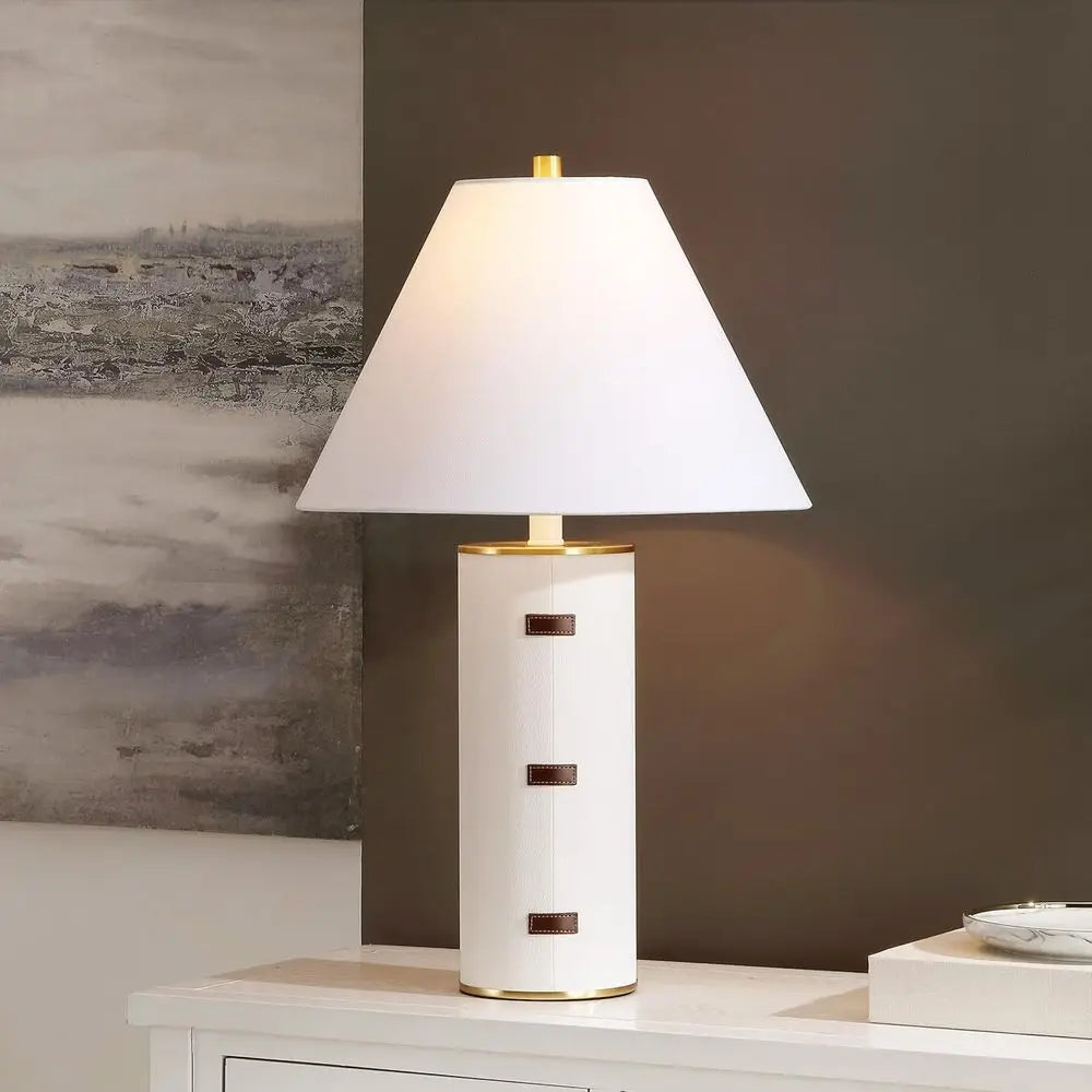 27-inch LED Table Lamp - White/Brown/Brass Gold for Bedroom, Living Room, Home Office, Desk, Nightstand