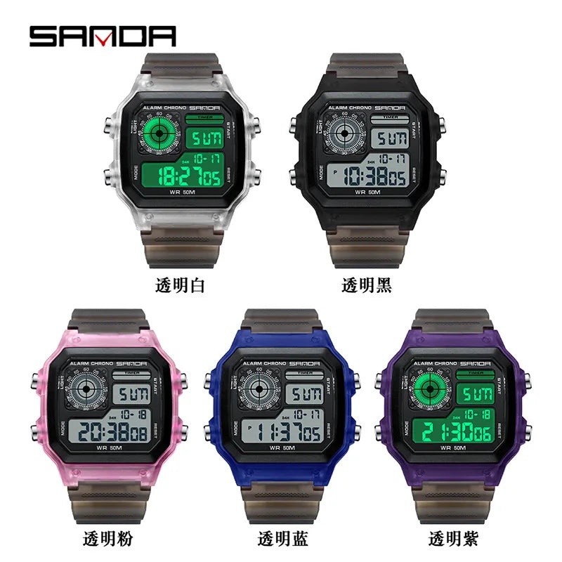 Fashyion Sanda Top Brand Led Digital Sport Chronograph Date Lady Tpu Band Week 50m Waterproof Female Electronic Gift Watches