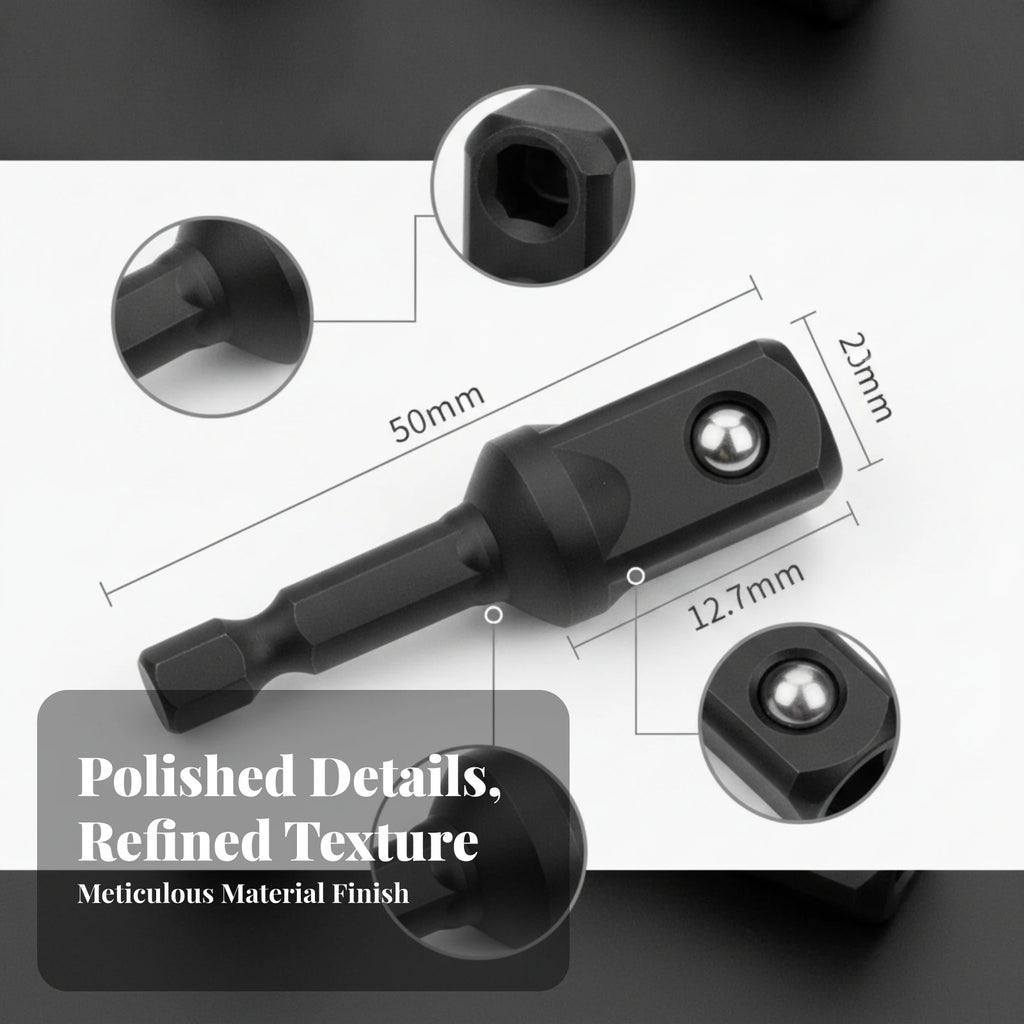 Cylindrical Hex to Square Drive Adapter Tool Accessory Darkened 6.35 Mm Hex Driver Adapter Forged-Looking for Impact Wrenches