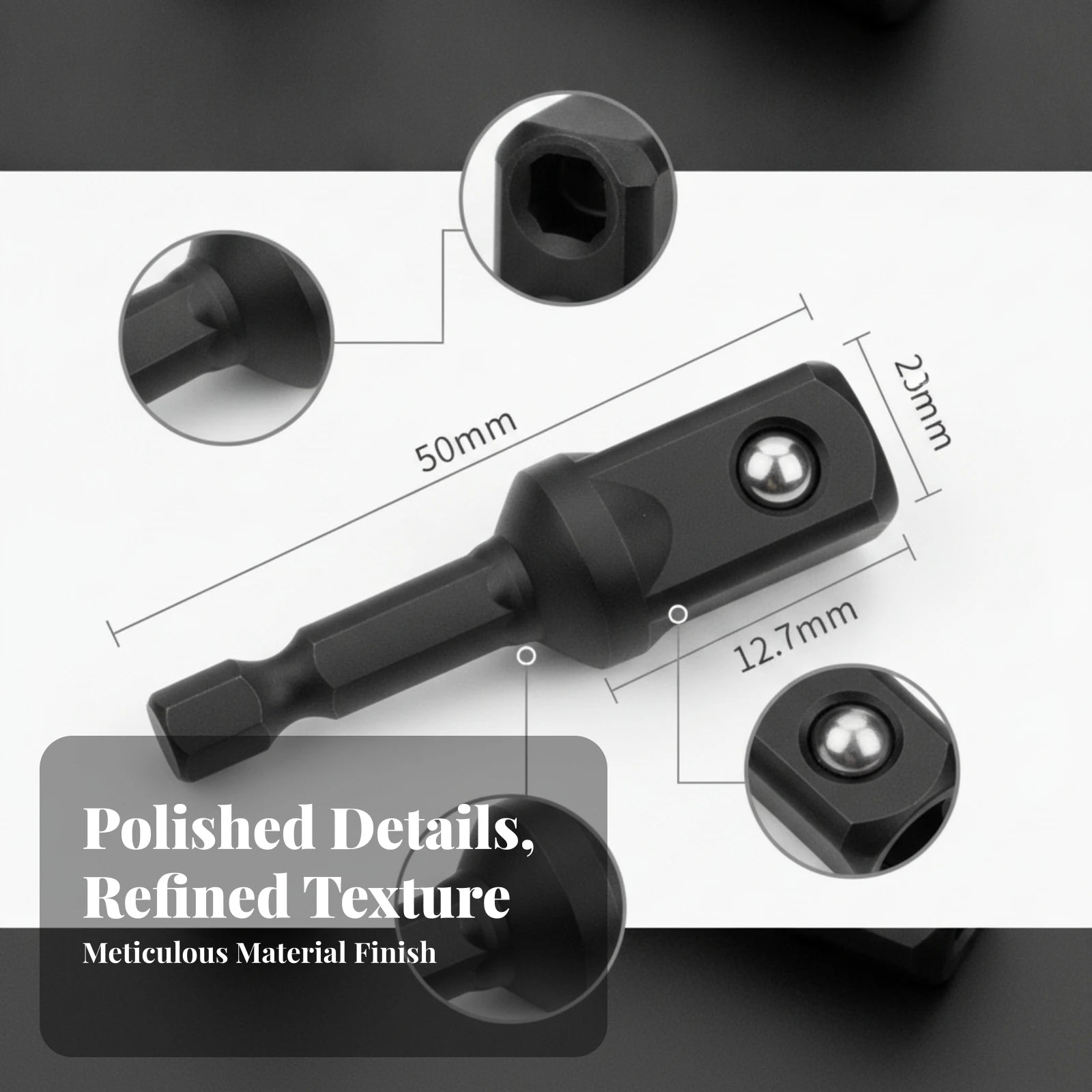 Cylindrical Hex to Square Drive Adapter Tool Accessory Darkened 6.35 Mm Hex Driver Adapter Forged-Looking for Impact Wrenches
